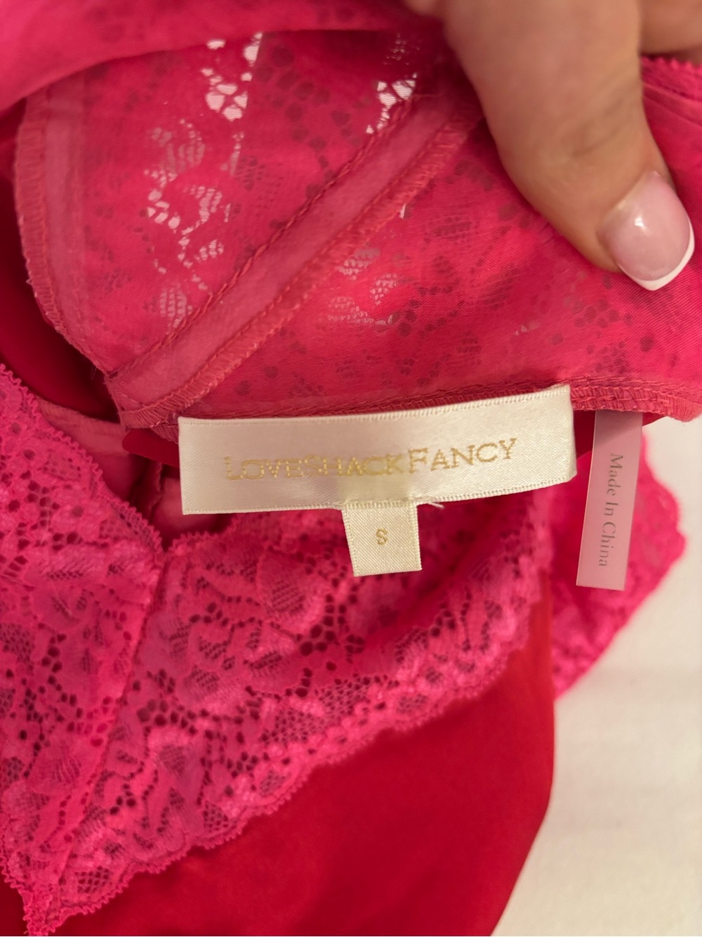 LoveShackFancy Serita-Style Silk Slip Maxi Dress Red Pink Lace S - Picture 5 of 5